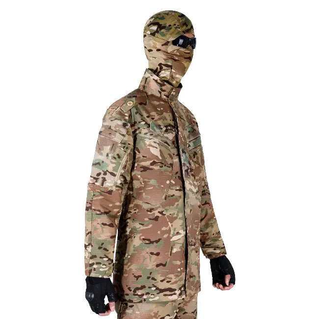 Bulk multicam camouflage tactical uniform side profile view