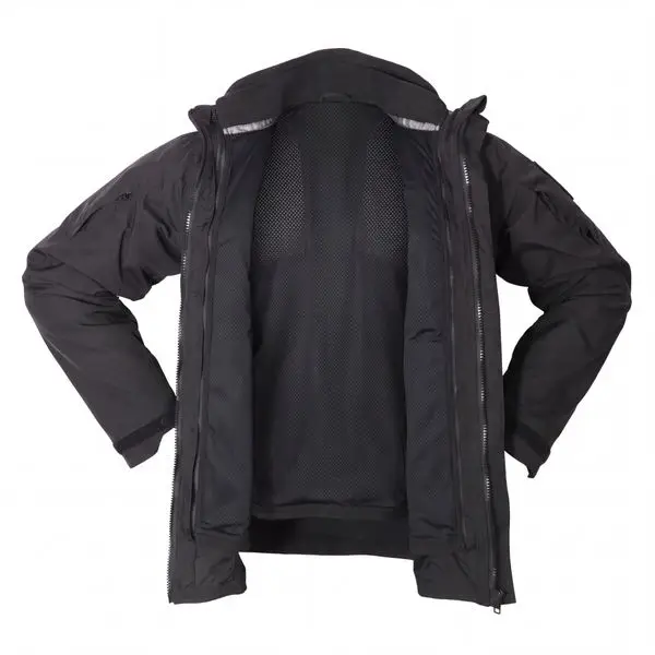 Tactical shell, black 3in1 parka open view mesh inner lining