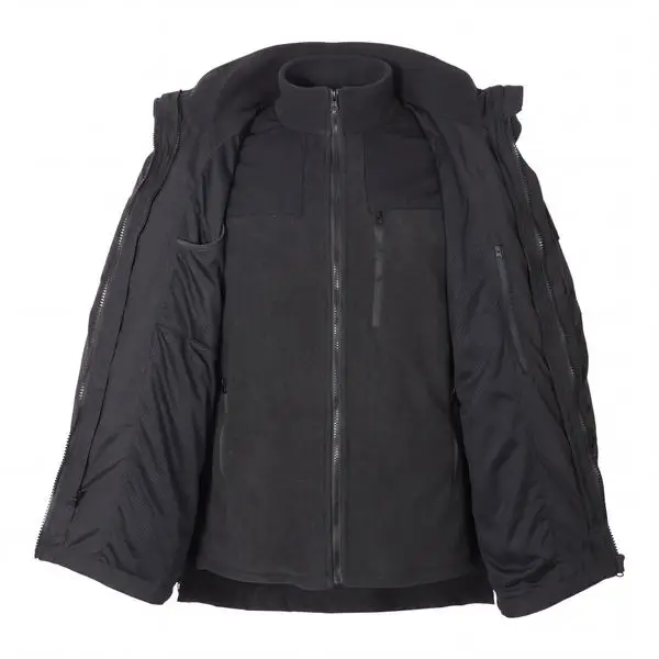 Tactical apparel, black detachable fleece liner jacket open view