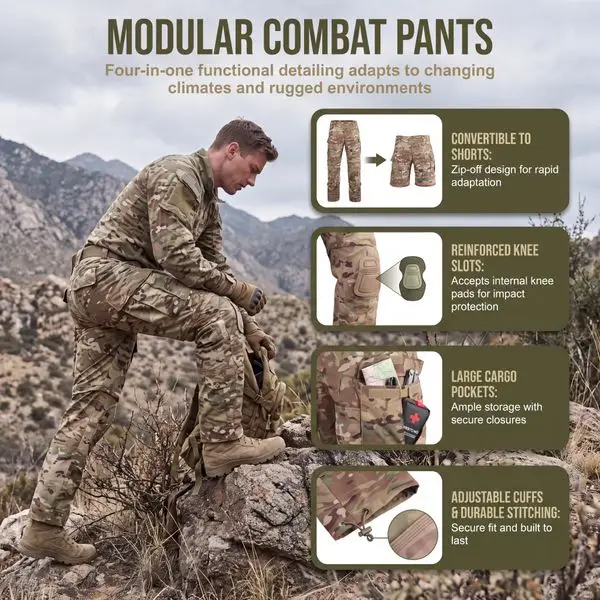 Modular combat pants feature infographic