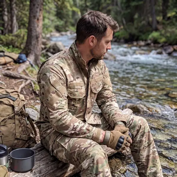 Multicam tactical shirt outdoor riverside scene