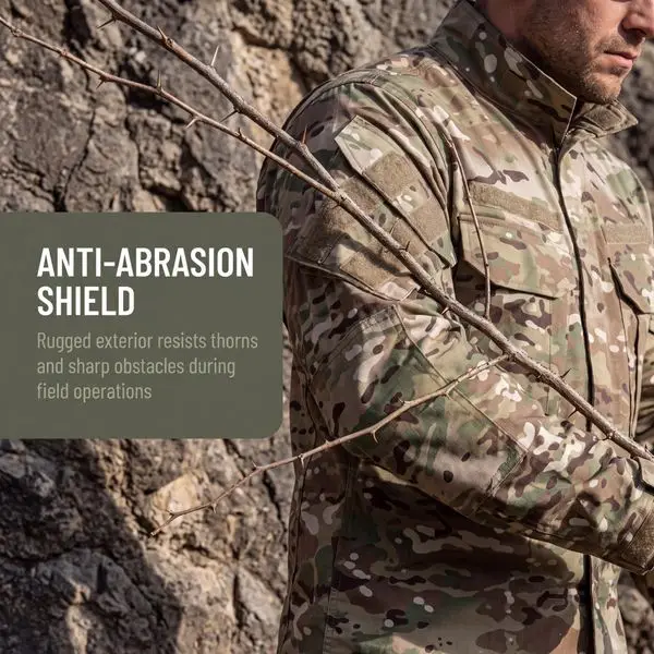 Tactical shirt anti-abrasion feature infographic