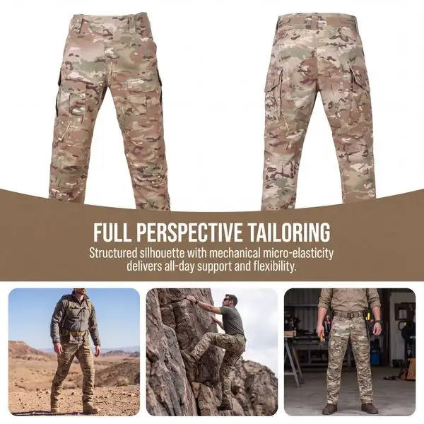 Tactical cargo pants full perspective tailoring infographic