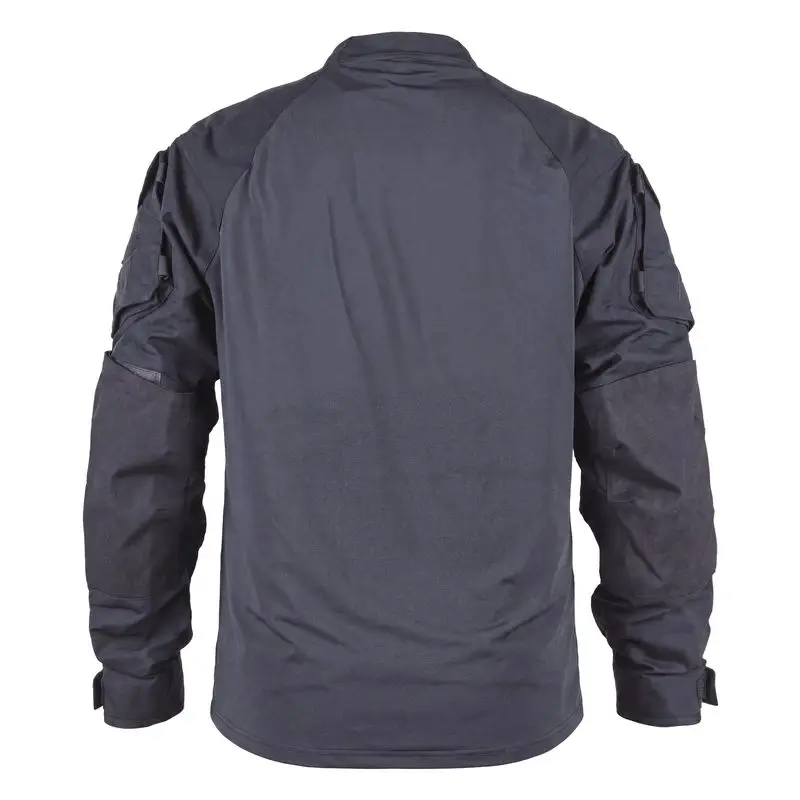 Navy tactical combat shirt angled back view MOLLE sleeve pocket
