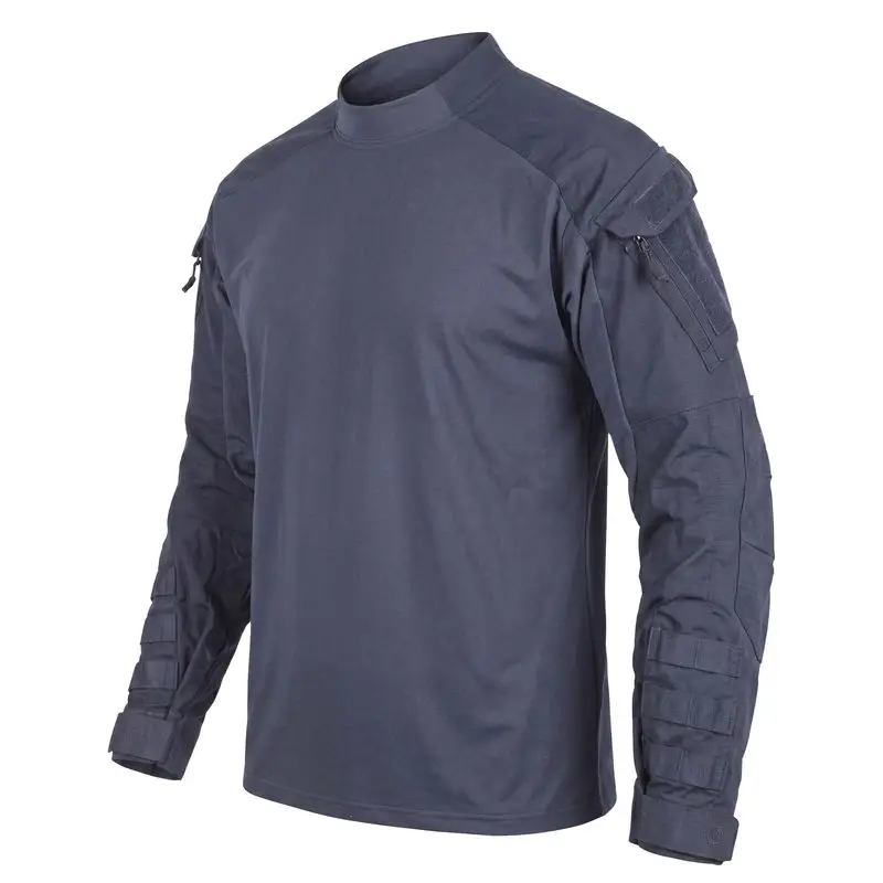 Full front shot navy tactical combat shirt stand collar MOLLE arms