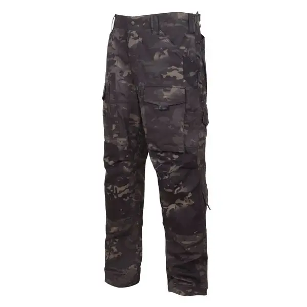 Multicam Black field tactical trousers side profile, poly cotton ripstop material