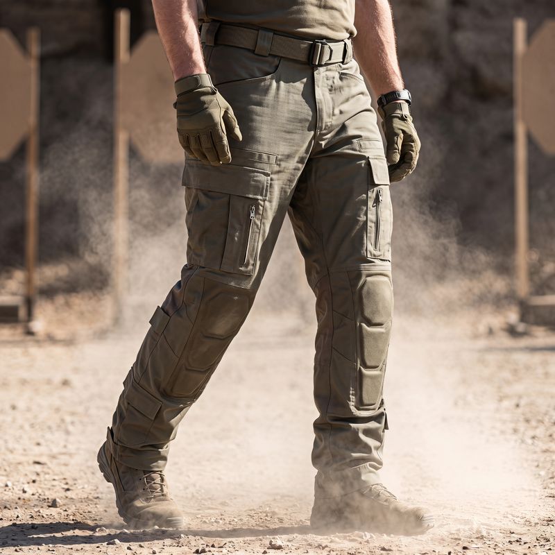 Factory custom tactical field pants walking in dusty field