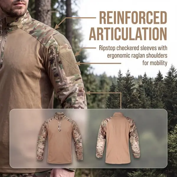 Tactical combat shirt, reinforced stitching multicam long sleeve shirt