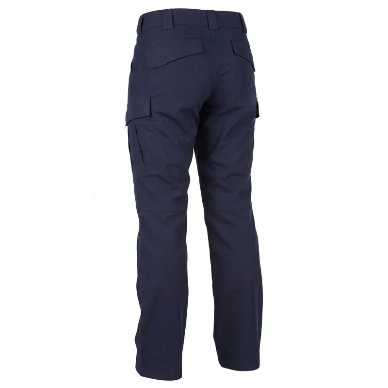 Straight leg cut, bartack reinforced stress seams