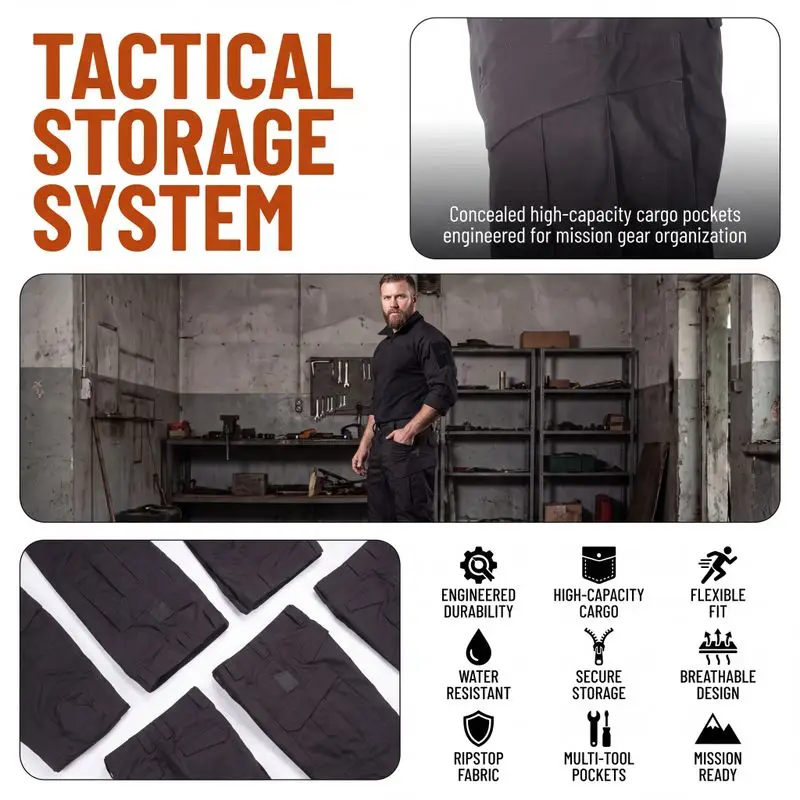Tactical cargo pants multi pocket storage system