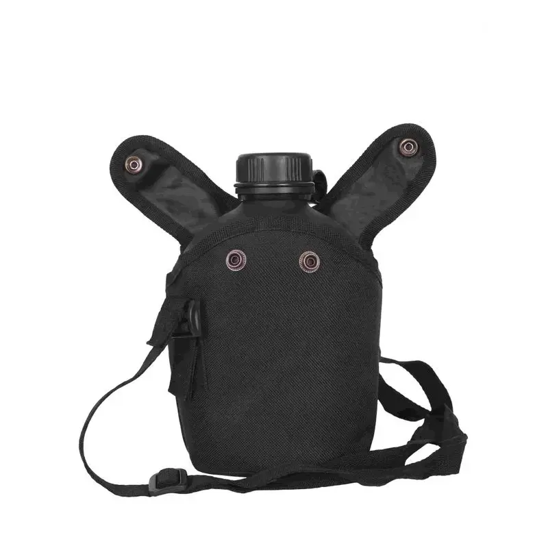 Black tactical canteen sleeve double snap flap front view